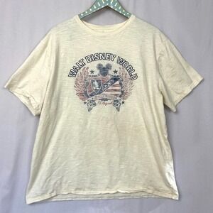Disney Parks Walt Disney World Shirt Men XL Embroidered Western Yoke Retro Beige